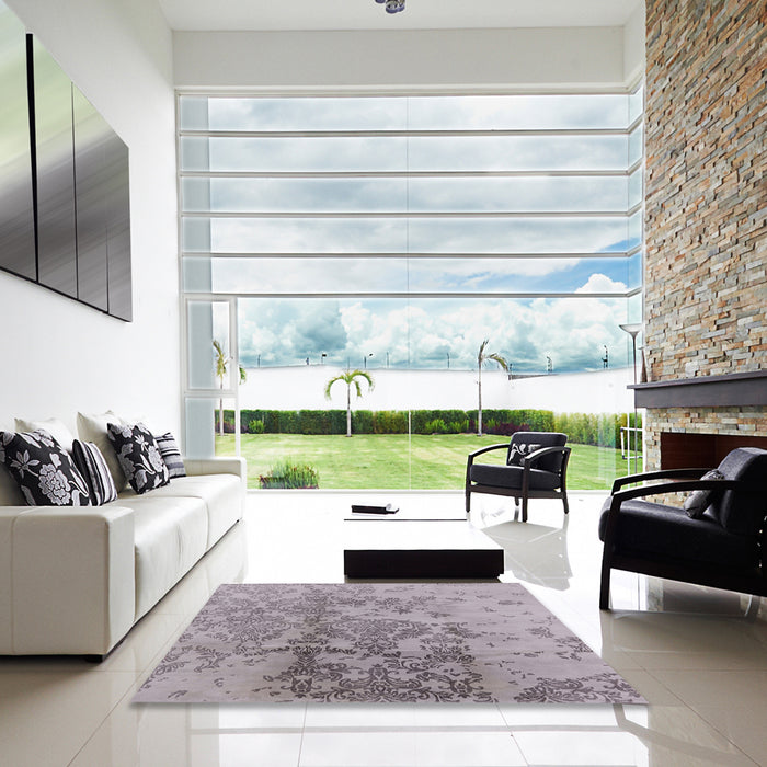 Square Machine Washable Industrial Modern Silver Pink Rug in a Living Room, wshurb487