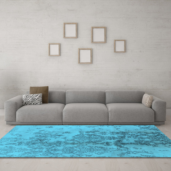 Machine Washable Oriental Light Blue Industrial Rug in a Living Room, wshurb487lblu