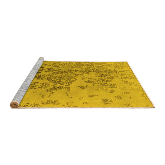 Sideview of Machine Washable Oriental Yellow Industrial Rug, wshurb487yw