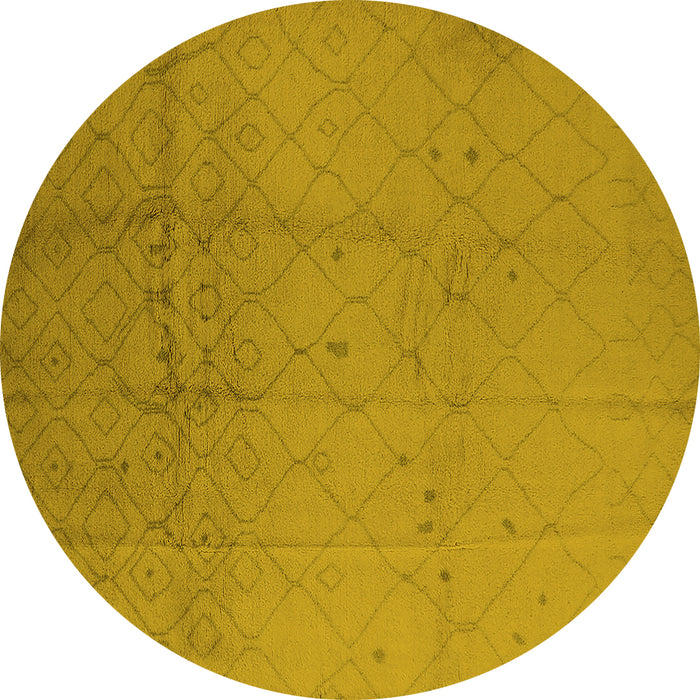 Round Machine Washable Solid Yellow Modern Rug, wshurb488yw