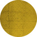 Round Machine Washable Solid Yellow Modern Rug, wshurb488yw