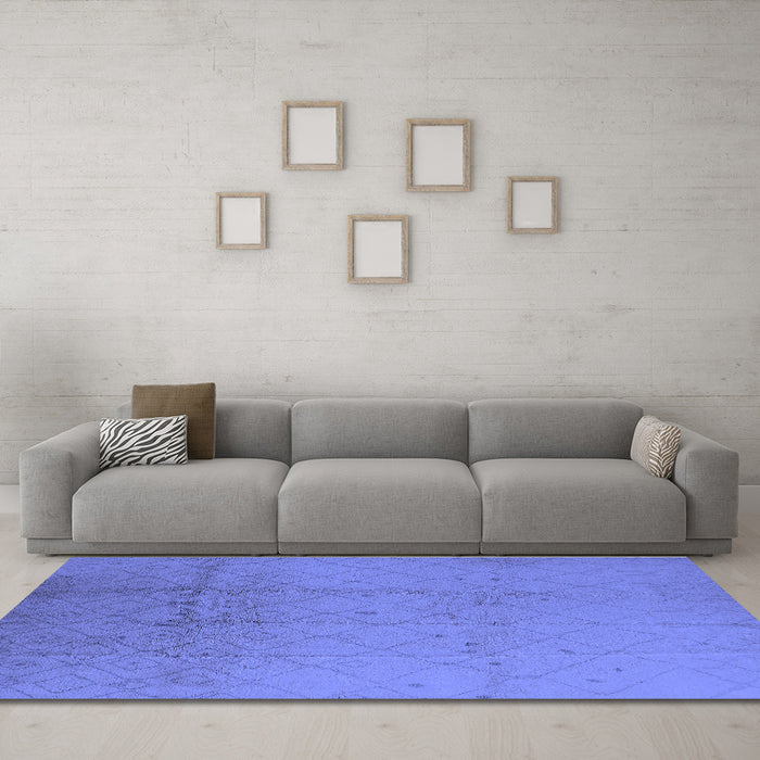 Machine Washable Solid Blue Modern Rug in a Living Room, wshurb488blu