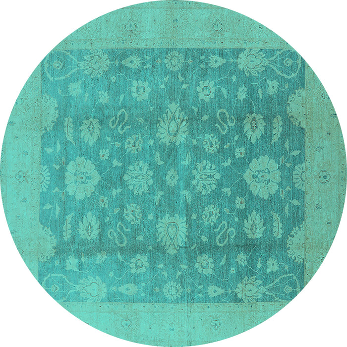 Round Machine Washable Oriental Turquoise Traditional Area Rugs, wshurb489turq