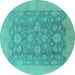 Round Machine Washable Oriental Turquoise Traditional Area Rugs, wshurb489turq