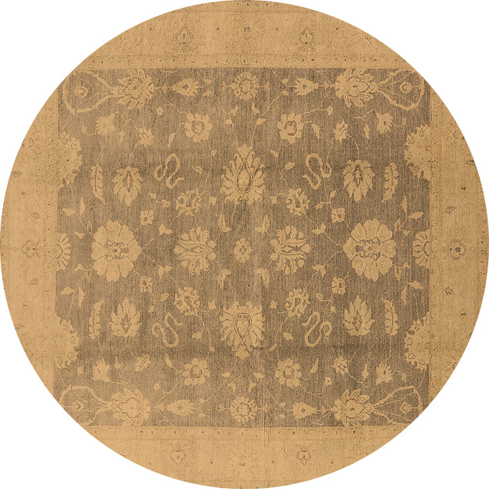 Round Machine Washable Oriental Brown Traditional Rug, wshurb489brn