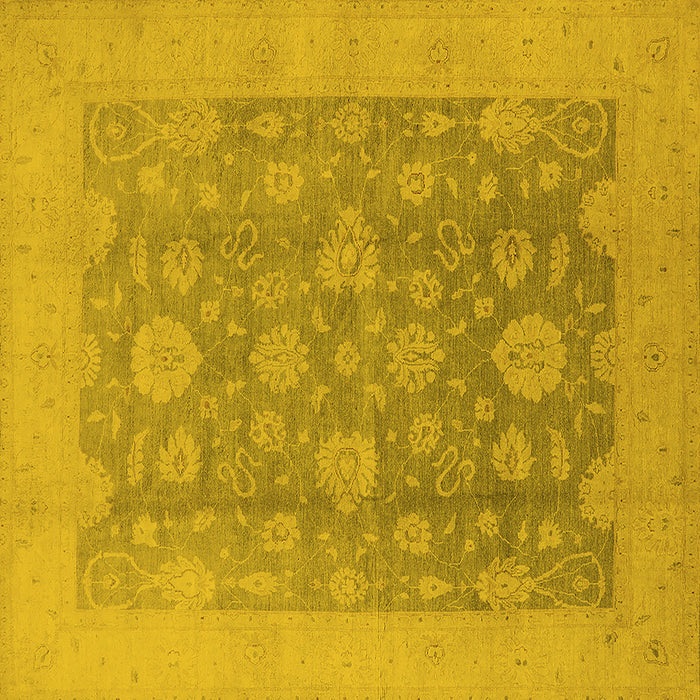 Square Machine Washable Oriental Yellow Traditional Rug, wshurb489yw