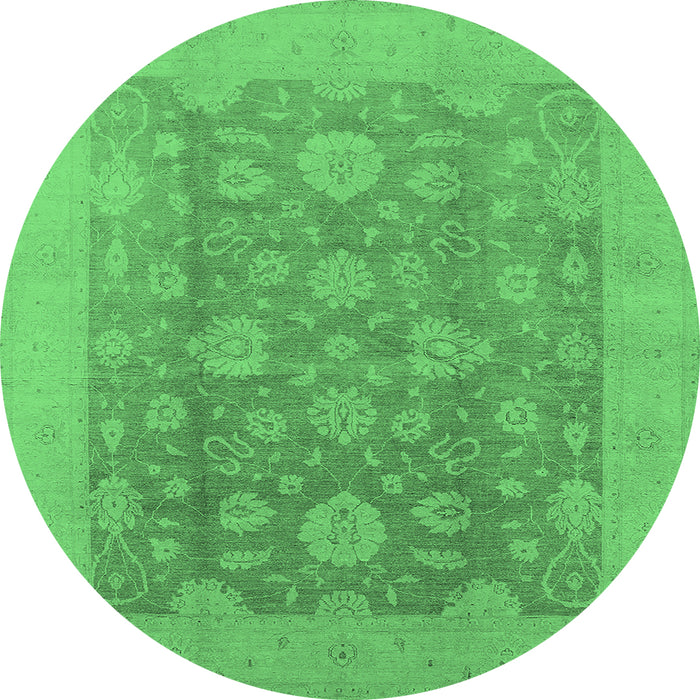 Round Machine Washable Oriental Emerald Green Traditional Area Rugs, wshurb489emgrn