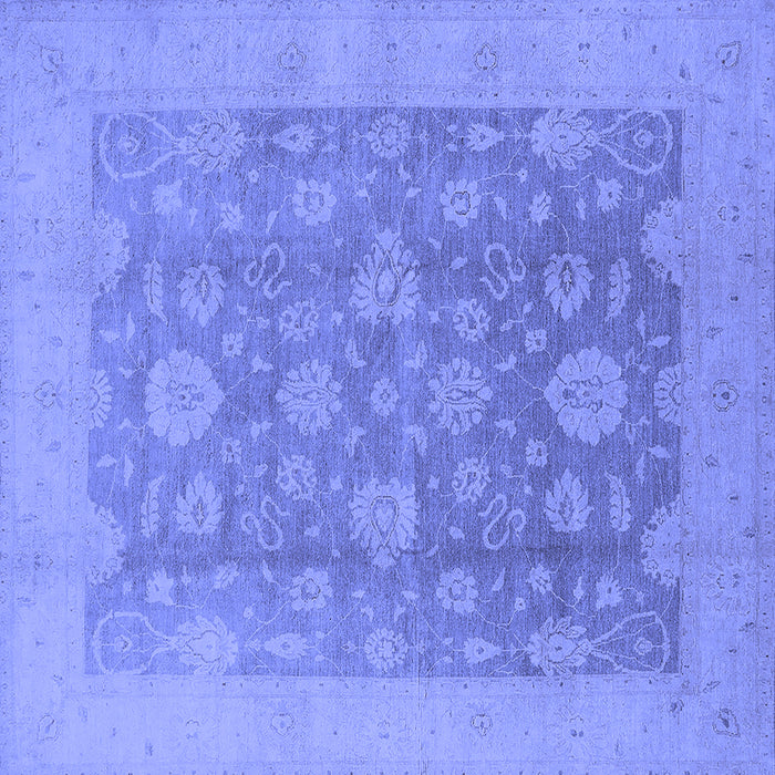 Square Machine Washable Oriental Blue Traditional Rug, wshurb489blu