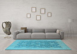 Machine Washable Oriental Light Blue Traditional Rug in a Living Room, wshurb489lblu