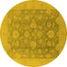 Round Machine Washable Oriental Yellow Traditional Rug, wshurb489yw