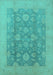 Machine Washable Oriental Turquoise Traditional Area Rugs, wshurb489turq