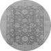 Round Machine Washable Oriental Gray Traditional Rug, wshurb489gry