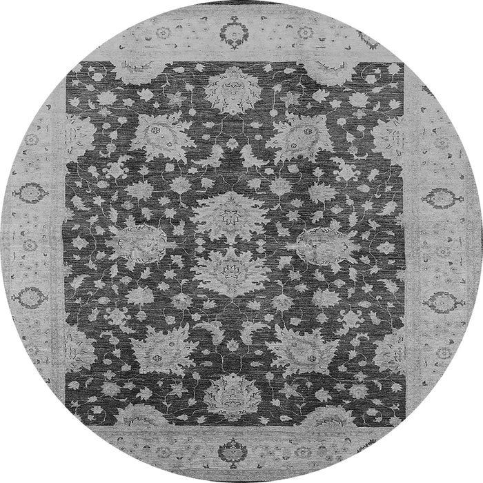 Round Machine Washable Oriental Gray Traditional Rug, wshurb490gry