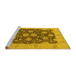 Sideview of Machine Washable Oriental Yellow Traditional Rug, wshurb490yw