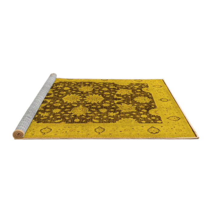 Sideview of Machine Washable Oriental Yellow Traditional Rug, wshurb490yw