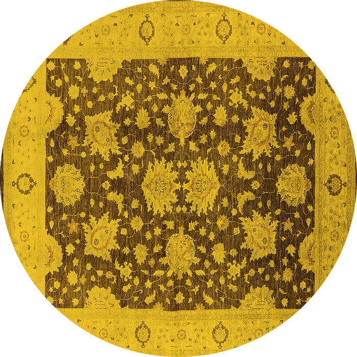 Round Machine Washable Oriental Yellow Traditional Rug, wshurb490yw