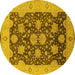 Round Machine Washable Oriental Yellow Traditional Rug, wshurb490yw