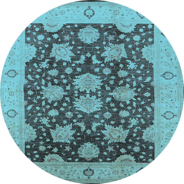 Round Machine Washable Oriental Light Blue Traditional Rug, wshurb490lblu