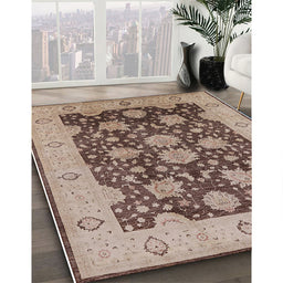 Mid-Century Modern Chestnut Brown Oriental Rug in Family Room, urb490