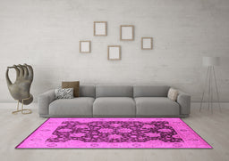 Machine Washable Oriental Pink Traditional Rug in a Living Room, wshurb490pnk