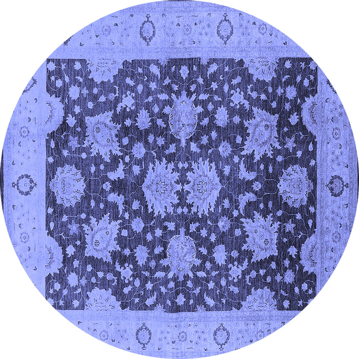 Round Machine Washable Oriental Blue Traditional Rug, wshurb490blu
