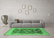 Machine Washable Oriental Emerald Green Traditional Area Rugs in a Living Room,, wshurb490emgrn