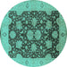 Round Oriental Turquoise Traditional Rug, urb490turq