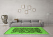 Machine Washable Oriental Green Traditional Area Rugs in a Living Room,, wshurb490grn