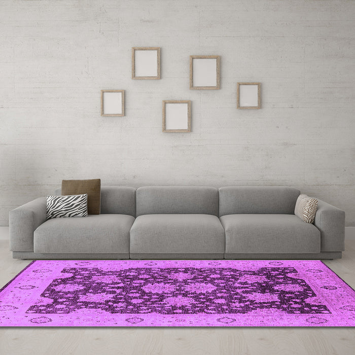 Machine Washable Oriental Purple Traditional Area Rugs in a Living Room, wshurb490pur