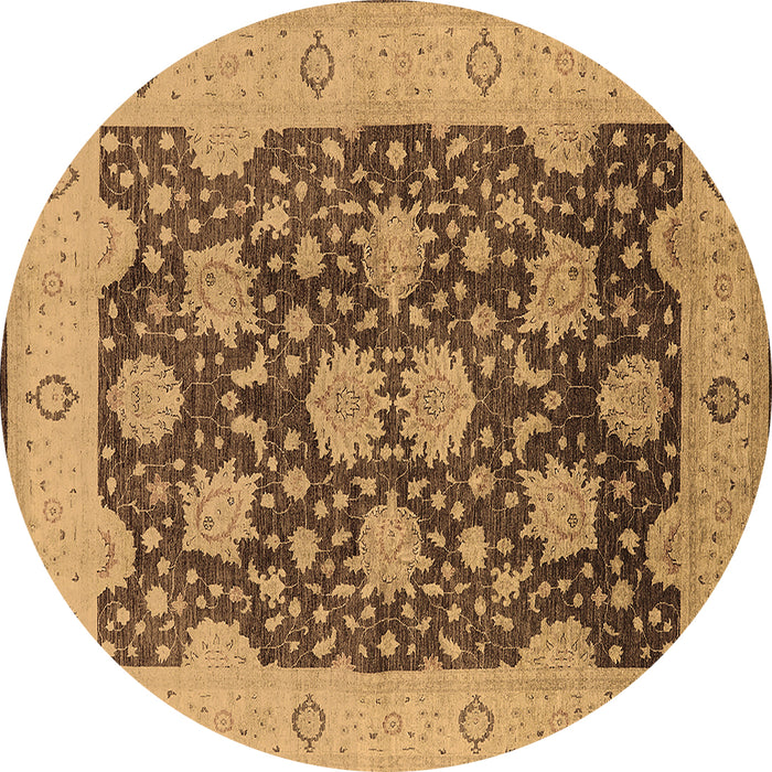 Round Machine Washable Oriental Brown Traditional Rug, wshurb490brn