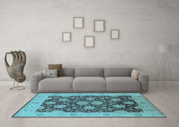 Machine Washable Oriental Light Blue Traditional Rug in a Living Room, wshurb490lblu