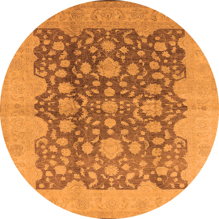 Round Machine Washable Oriental Orange Traditional Area Rugs, wshurb491org