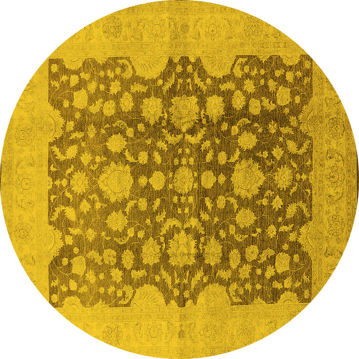 Round Machine Washable Oriental Yellow Traditional Rug, wshurb491yw