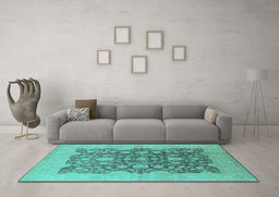 Machine Washable Oriental Turquoise Traditional Area Rugs in a Living Room,, wshurb491turq