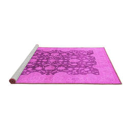 Sideview of Machine Washable Oriental Pink Traditional Rug, wshurb491pnk