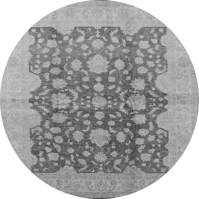 Round Machine Washable Oriental Gray Traditional Rug, wshurb491gry