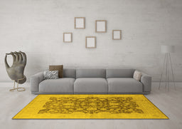Machine Washable Oriental Yellow Traditional Rug in a Living Room, wshurb491yw