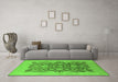 Machine Washable Oriental Green Traditional Area Rugs in a Living Room,, wshurb491grn