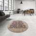 Round Machine Washable Industrial Modern Dark Almond Brown Rug in a Office, wshurb491