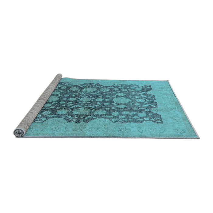 Sideview of Machine Washable Oriental Light Blue Traditional Rug, wshurb491lblu