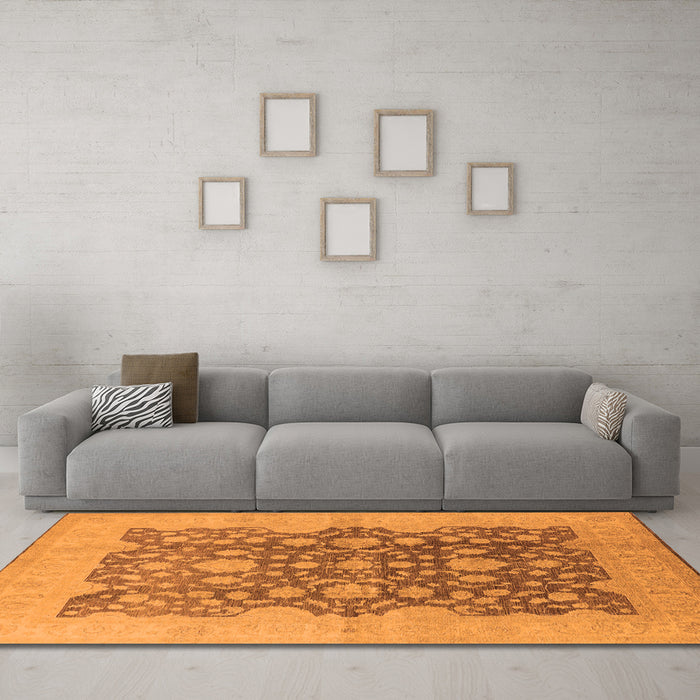 Machine Washable Oriental Orange Traditional Area Rugs in a Living Room, wshurb491org