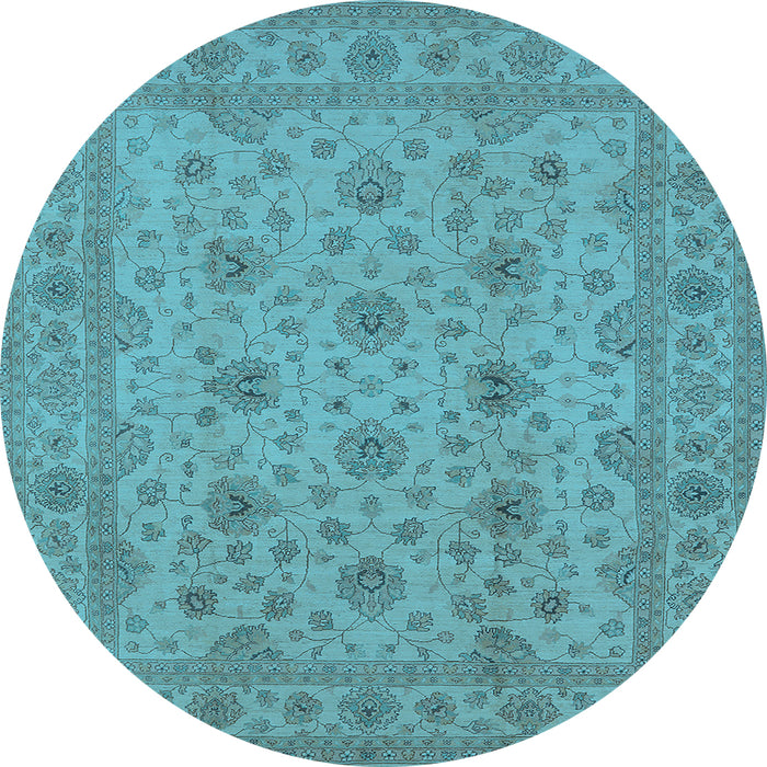 Round Machine Washable Oriental Light Blue Traditional Rug, wshurb492lblu