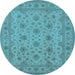 Round Machine Washable Oriental Light Blue Traditional Rug, wshurb492lblu