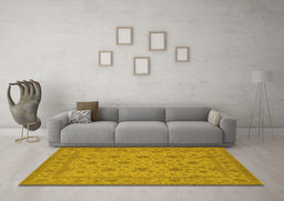 Machine Washable Oriental Yellow Traditional Rug in a Living Room, wshurb492yw