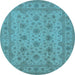 Round Oriental Light Blue Traditional Rug, urb492lblu