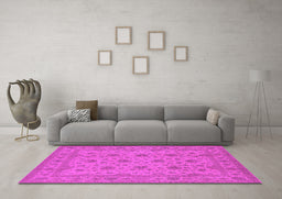 Machine Washable Oriental Pink Traditional Rug in a Living Room, wshurb492pnk
