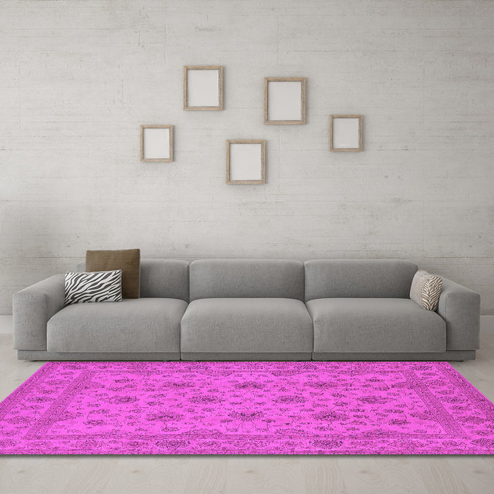 Machine Washable Oriental Pink Traditional Rug in a Living Room, wshurb492pnk