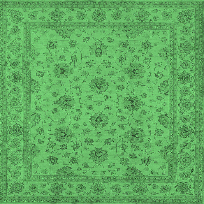 Square Machine Washable Oriental Emerald Green Traditional Area Rugs, wshurb492emgrn