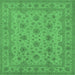 Square Machine Washable Oriental Emerald Green Traditional Area Rugs, wshurb492emgrn