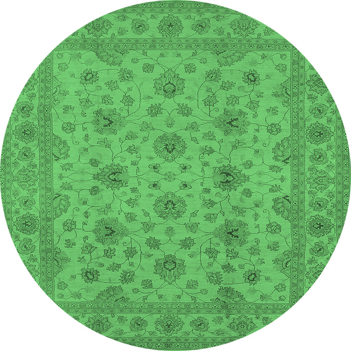 Round Machine Washable Oriental Emerald Green Traditional Area Rugs, wshurb492emgrn
